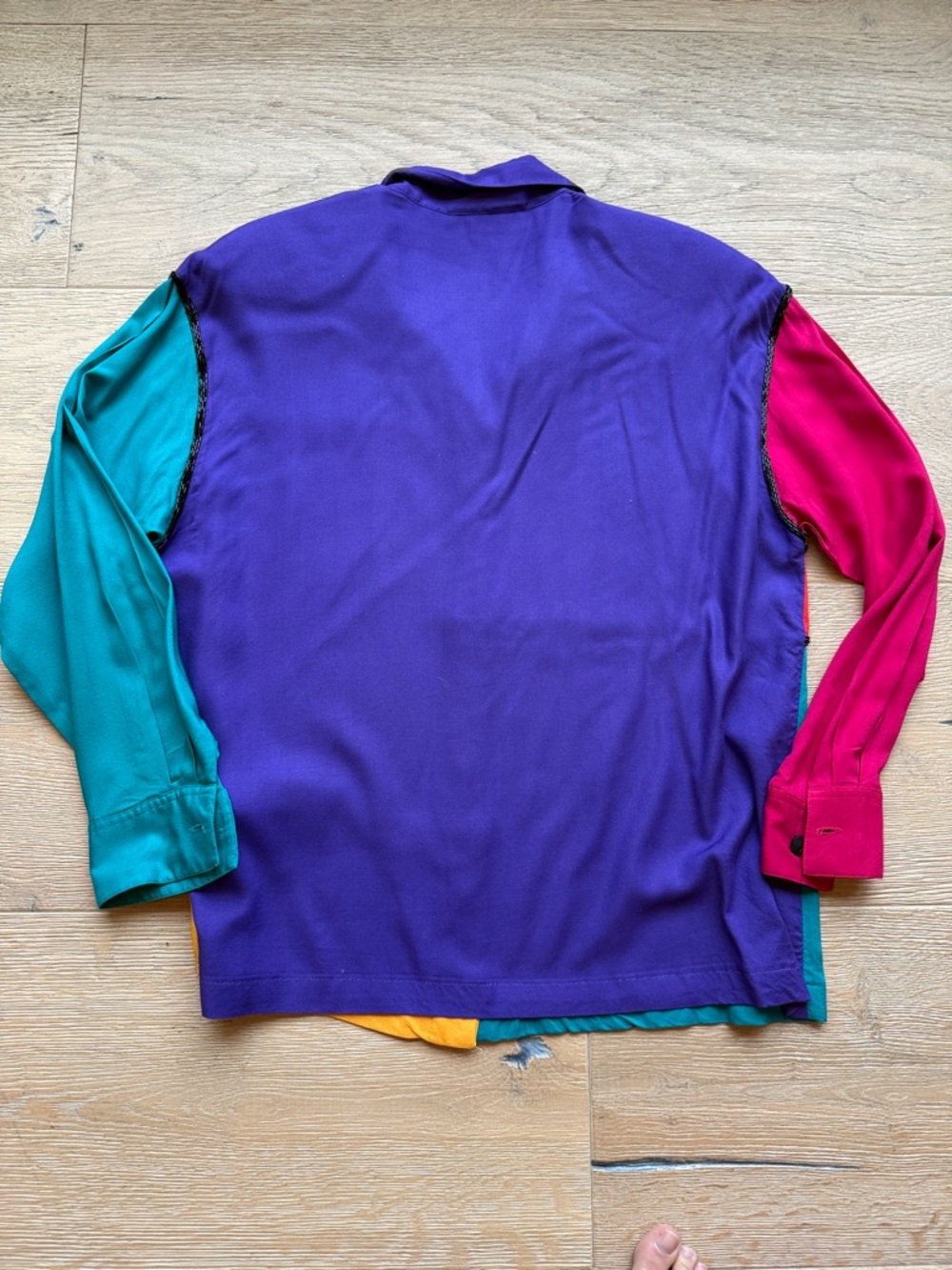 Venezia Colorblock Button-Down Shirt in Purple, Pink, Teal, Red, Yellow - Picture 5 of 6